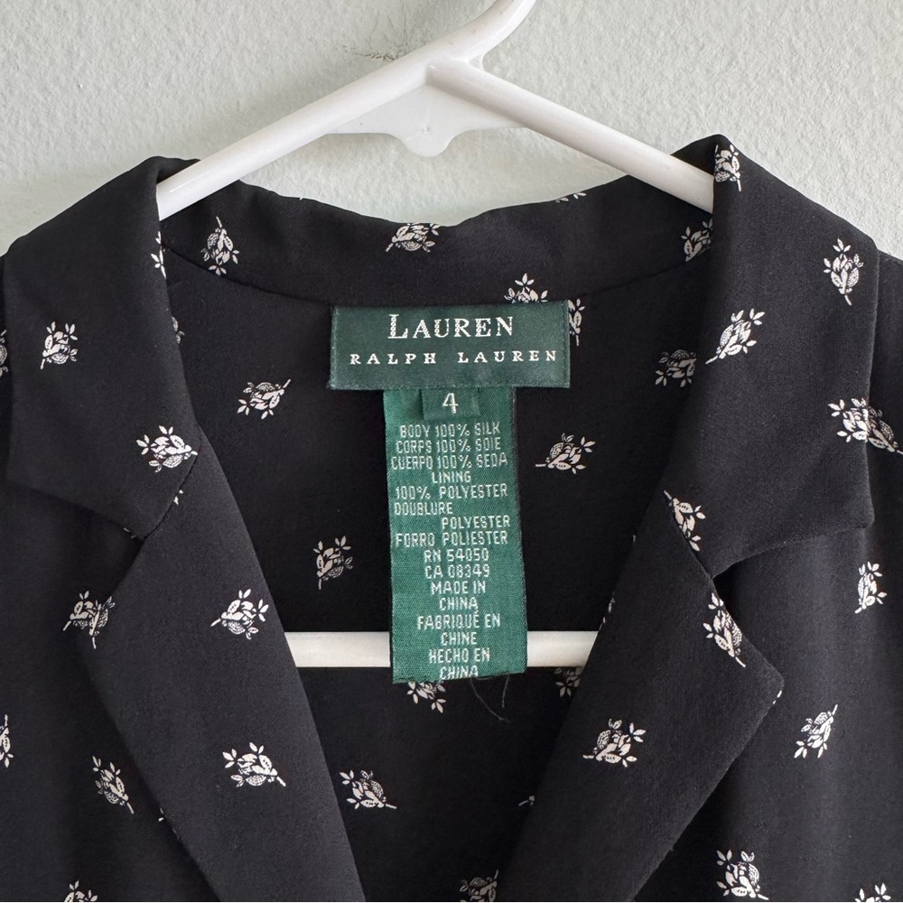 LAUREN Ralph Lauren Black Ditsy Floral 100% Silk Collared Maxi Button Up Dress 4 - Picture 3 of 12
